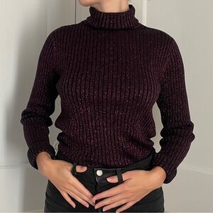 New York & Company Pink and black glittery and sparkly turtle neck knit sweater